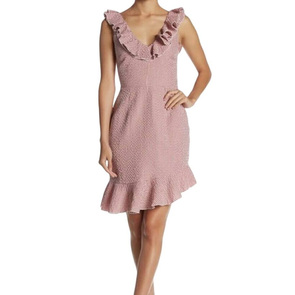 Wayf pink checkered ruffle sleeveless dress